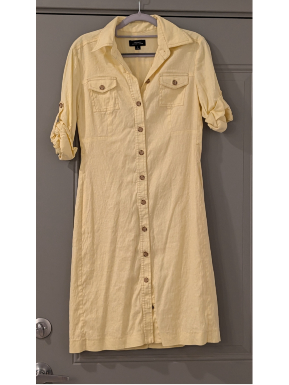 Women's Tahari Arthur S. Levine Yellow Shirt Dress Size 6